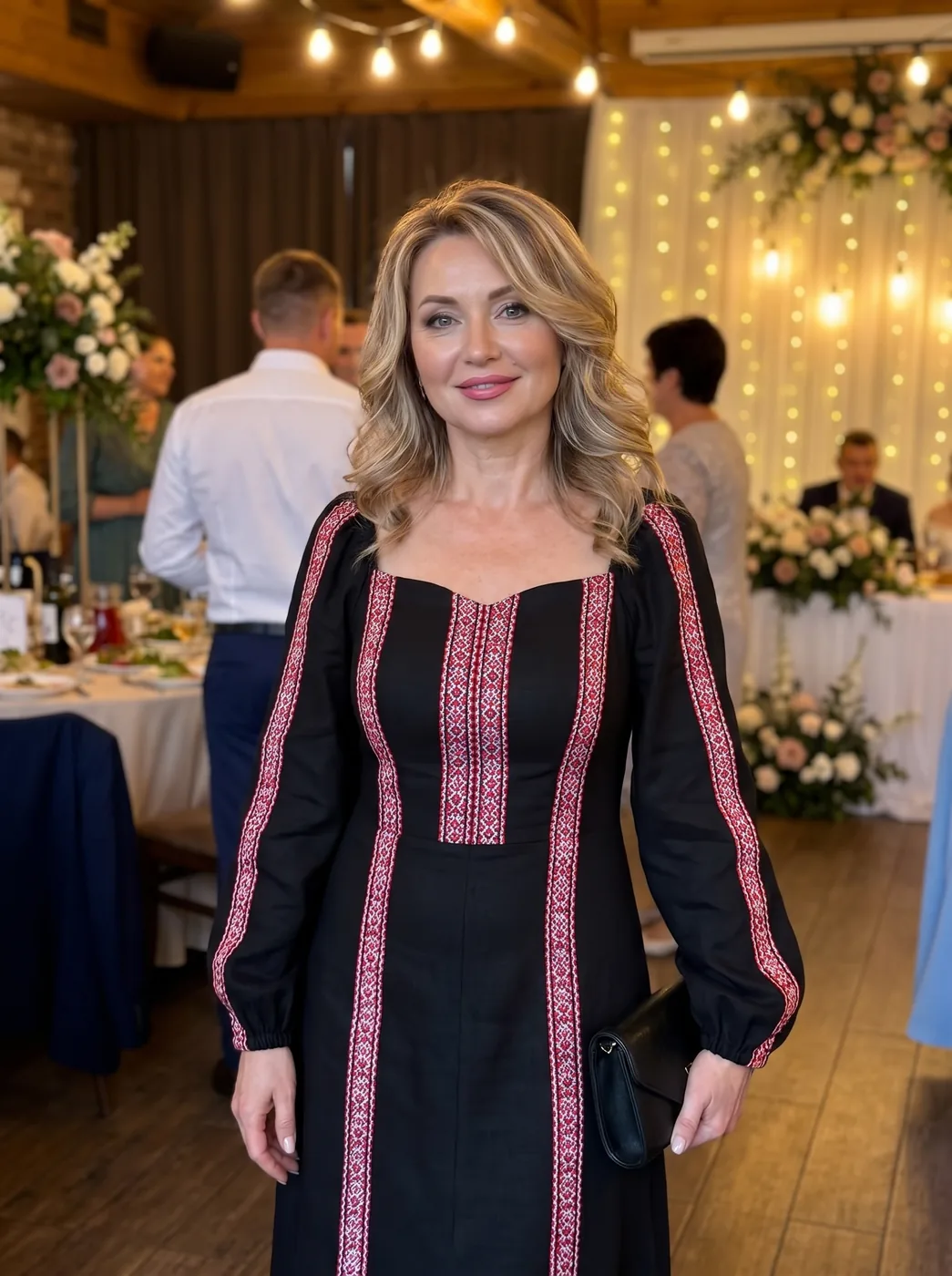 Ірина у чорній сукні-вишиванці